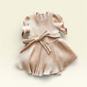 NORALEE Josephine Dress Merallic Apricot Ruched Puff Short Sleeve Girls 18 month